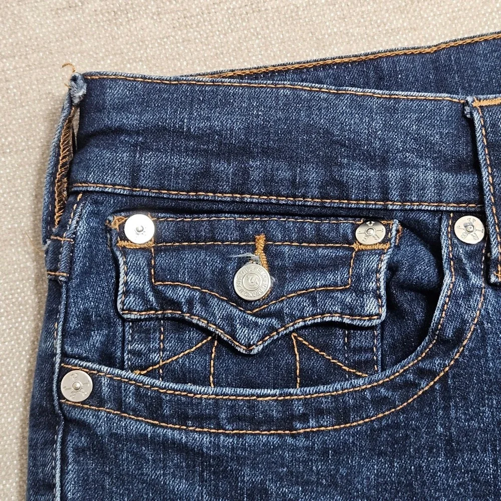 True Religion Ricky Jeans Mens 36 Indigo Blue Relaxed Straight Flap Pockets